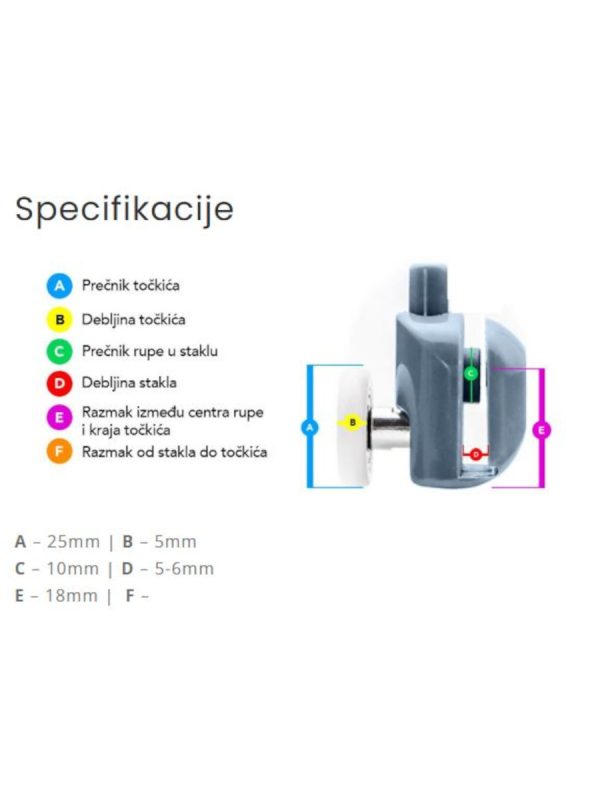 Jednodelni točkić za tuš kabine-donji-LUX2-D 5,