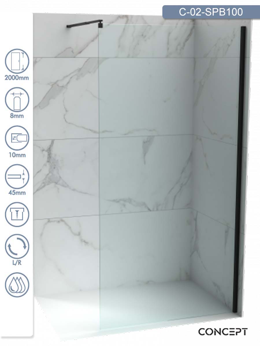 Walk-in paravan crni Project Concept 100x200cm Walk-in paravan crni Project Concept 100x200cm