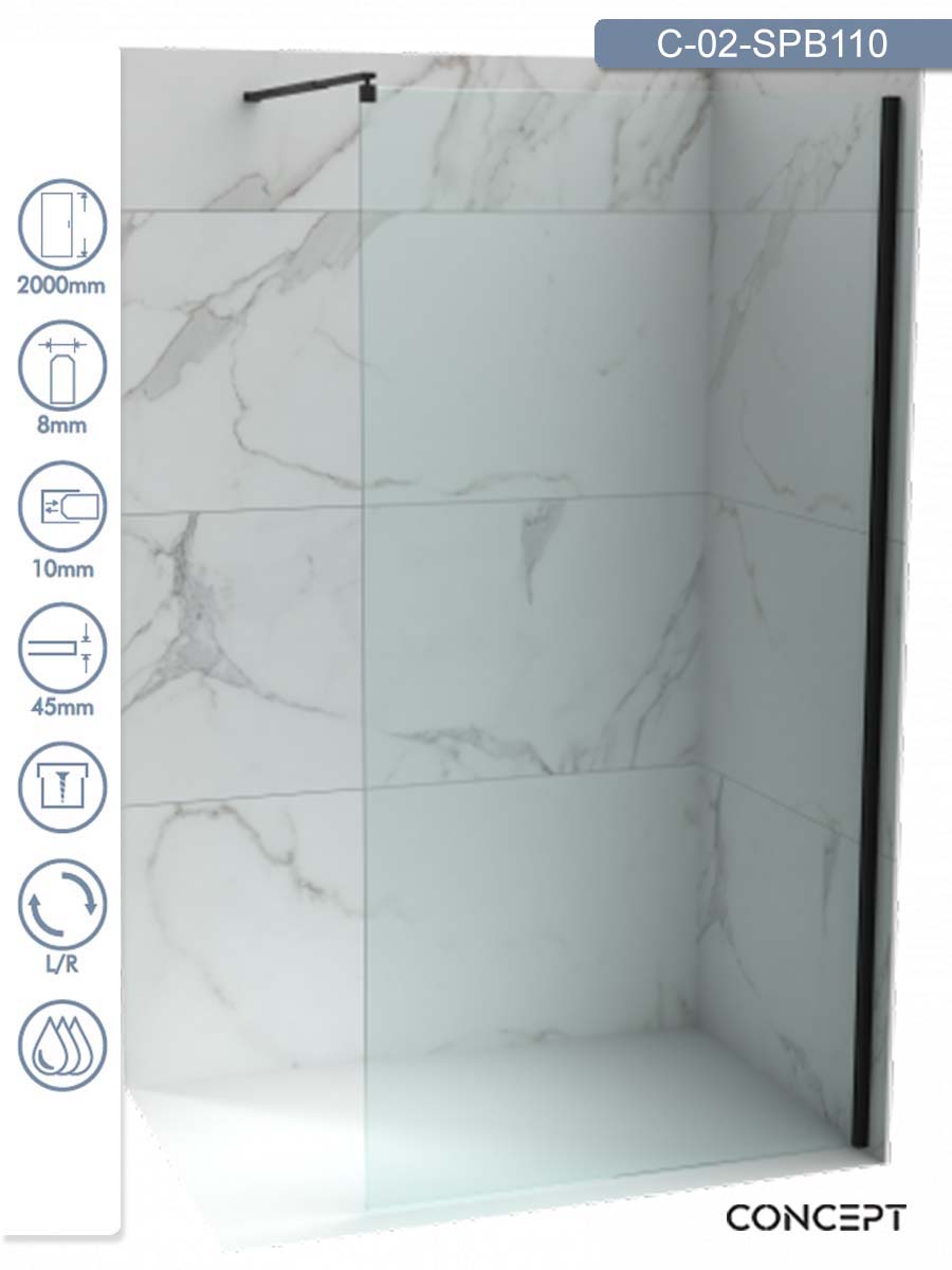 Walk-in paravan crni Project Concept 110x200cm Walk-in paravan crni Project Concept 110x200cm