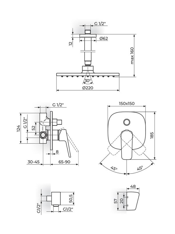 Baterija za tuš-kadu ugradna 131603-Stolz Rosan 1
