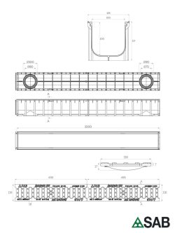 Garažna kanalica SAB 1000x125x100mm livena rešetka-2