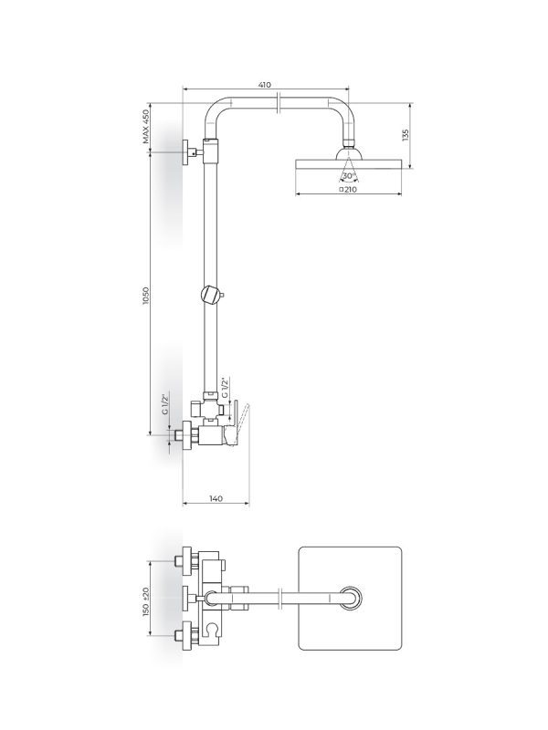 Usponski tuš Quadro White Rosan JQ37251W 1