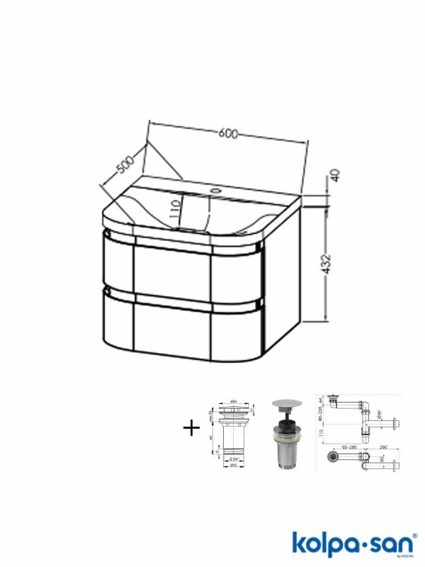 Lavabo sa ormarićem 60cm Vittoria-bela KolpaSan-2