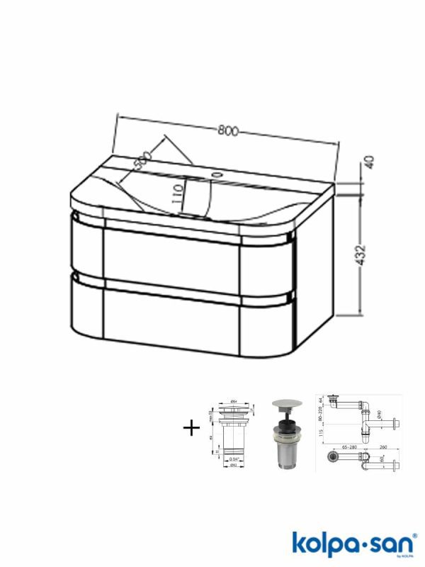 Lavabo sa ormarićem 80cm Vittoria-siva KolpaSan-2