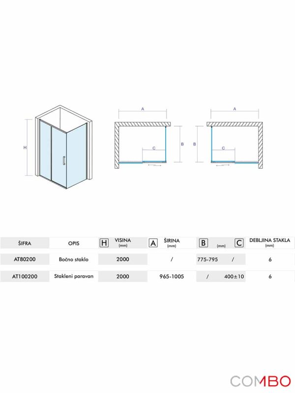 Tuš kabina Quartz Ker 100x80x200cm Atlantis-2