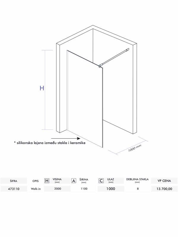 Walk-in paravan Projecto Quartz 110x200cm-2