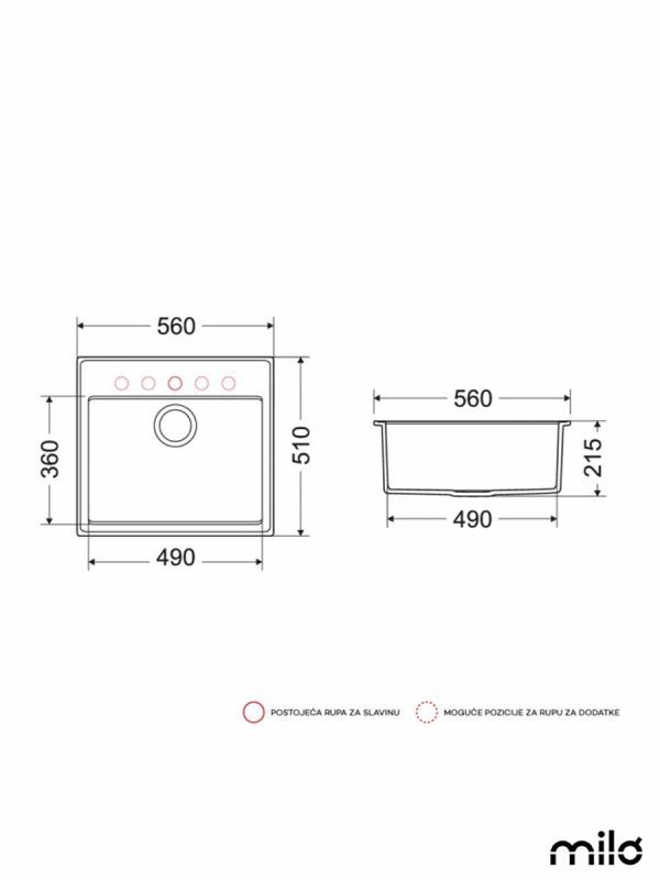 Granitna sudopera 56x51cm Diamond grey Retto-2