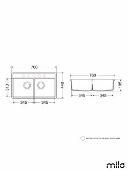 Granitna dupla sudopera Metro 76x44cm Bež-2
