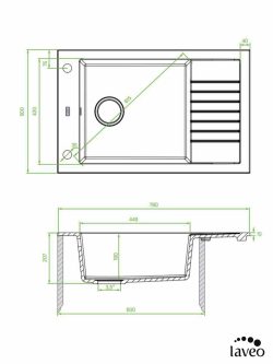 Granitna sudopera Pionier 78x50cm Crna Laveo-2