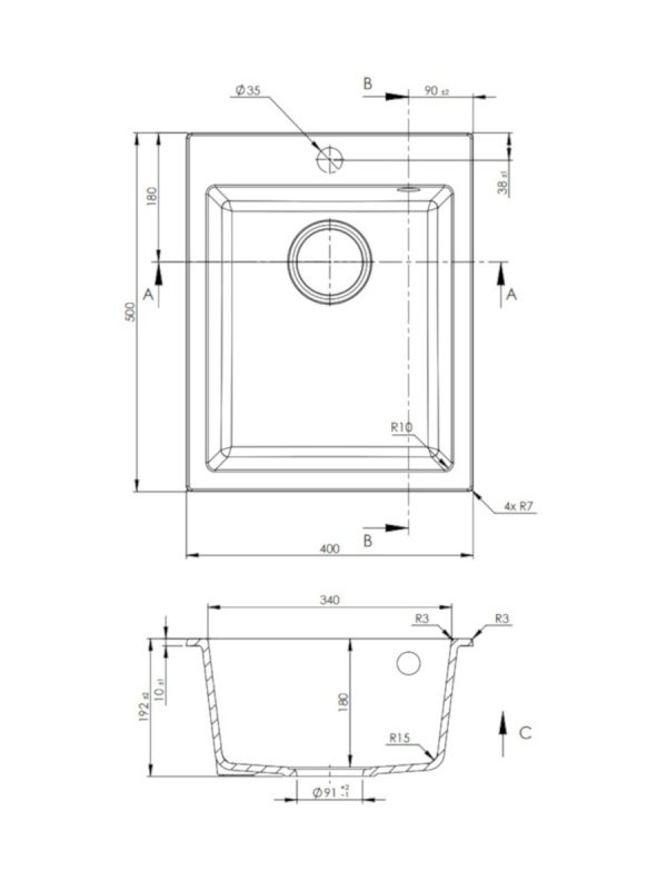 Granitna sudopera VESTA 40x50cm Siva grafit ugradna 2