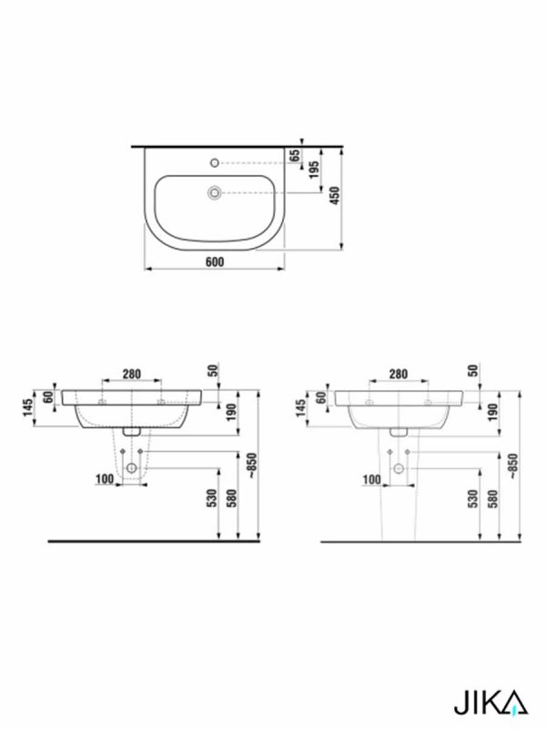 Lavabo Jika Deep 60x45cm 8.1261.3.000.104.1-2
