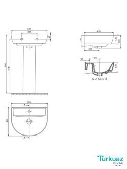 Lavabo Bella 50.5x41cm Turkuaz 3200U-2