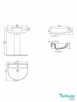 Lavabo Bella 60x49.5cm Turkuaz 7800U-2