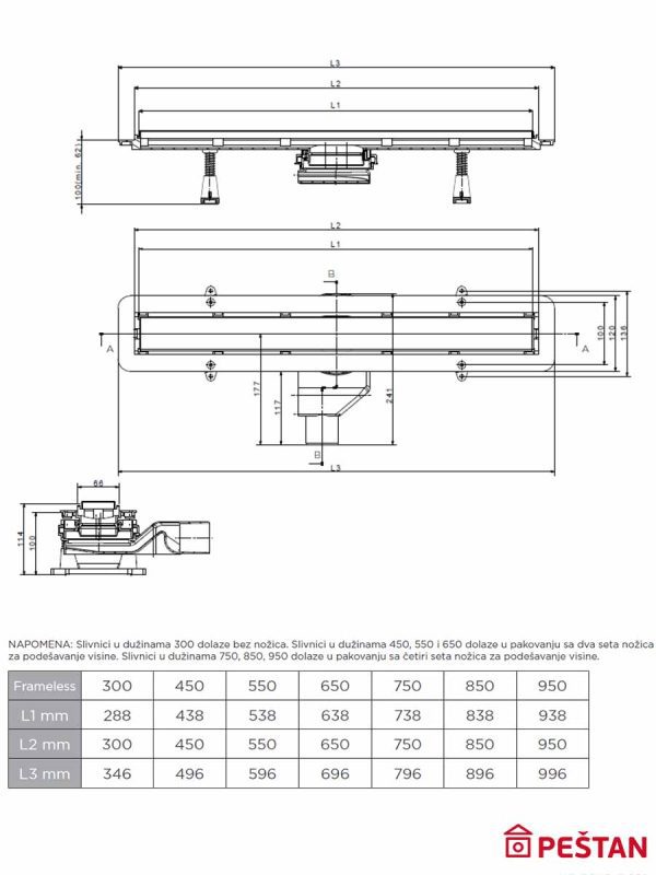 Tuš kanalica Confluo Frameless Line 850 Peštan-3