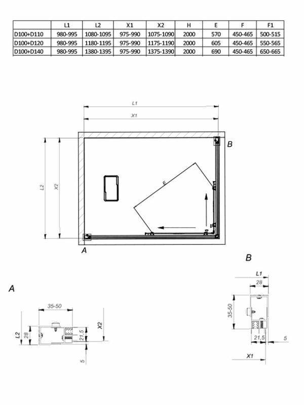 Tuš kabina Venus srebrna 100x110x200cm 6mm providno-2