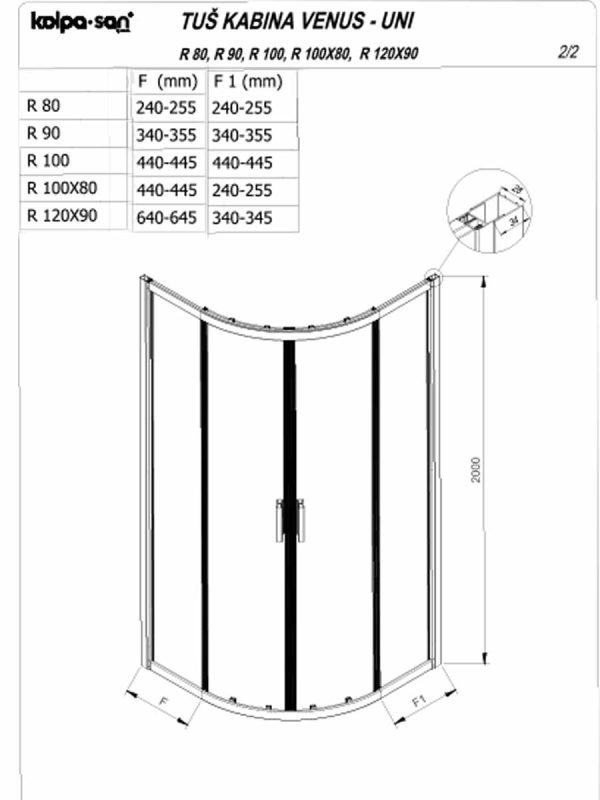 Tuš kabina KolpaSan Venus Crna R100x200cm 6mm-3