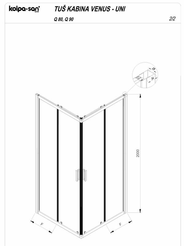 Tuš kabina KolpaSan Venus 90x90x200cm Crna 6mm-2