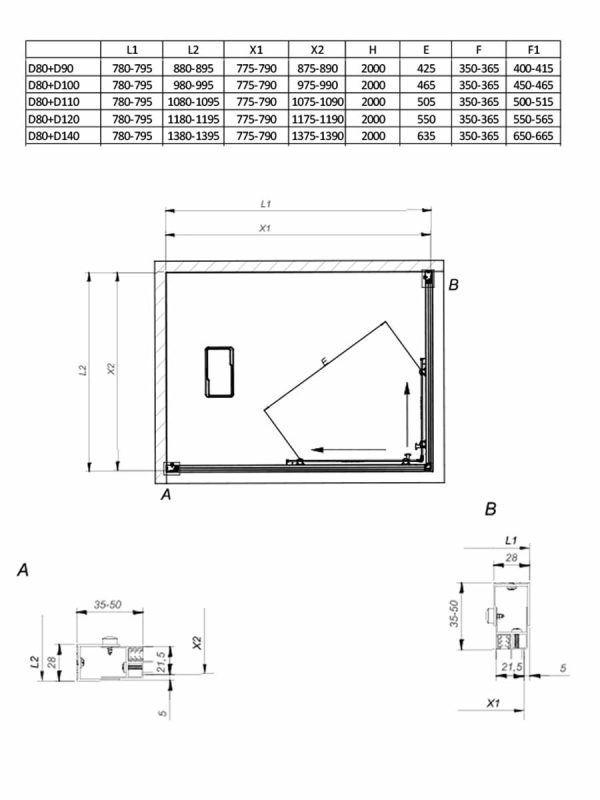 Tuš kabina Venus crna 80x120x200cm 6mm providno-2