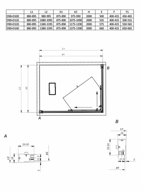Tuš kabina Venus crna 90x110x200cm 6mm činčila-2