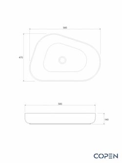 Lavabo nadgradni 58x47cm asimetrični C-15-219MW mat bela-2