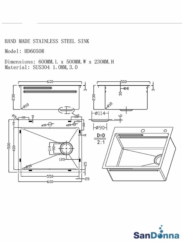 Inox sudopera HD6050R Hrom komplet SanDonna-2